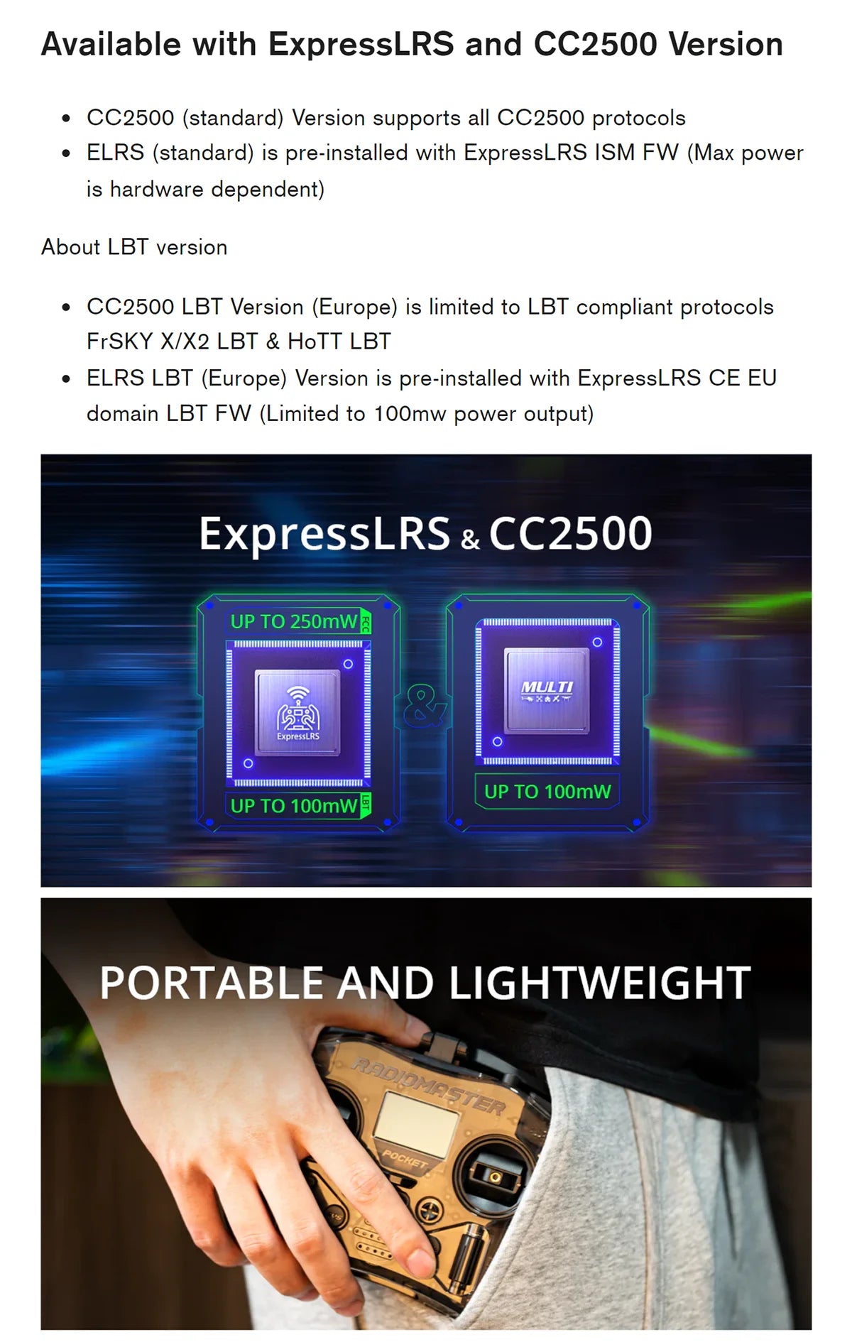 Radiomaster Pocket EdgeTX 2.4G Radio Controller FCC LBT (Mode2 Left-handed Throttle ) CC2500 / ELRS Hall Gimbal Transmitter