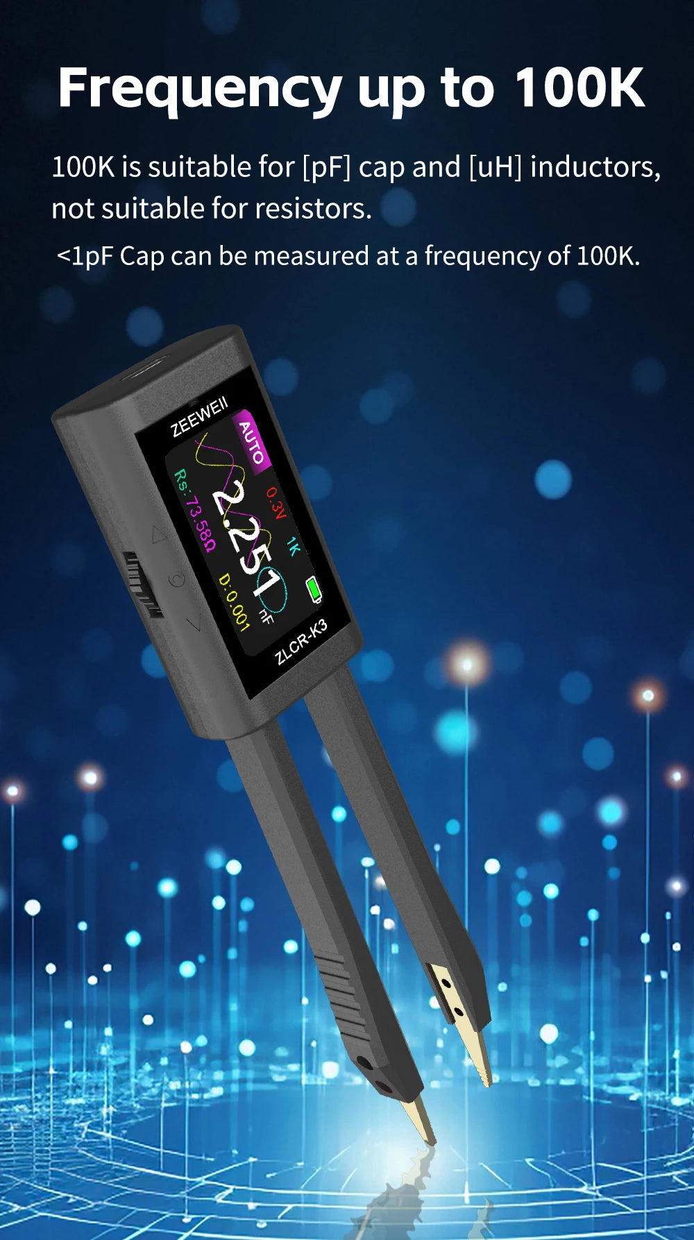 ZEEWEII New ZLCR-K3 LCR Tweezers Digital Bridge ESR Meter SMD 100Khz Electronic Component Multifunctional LRC Tester Tool