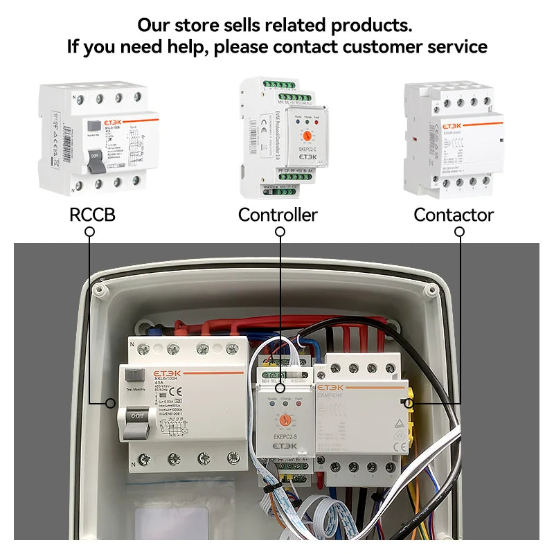 ETEK Evse Controller/RCMU/LCD/DLB CT, Electronic Protocol EPC Chontroller EV Charger Station Cable Socket 32A AC 240V EKEPC2