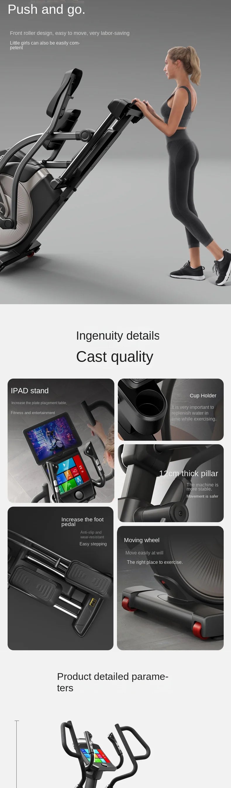 Manual Elliptical Machine Luxury Commercial Foldable Home Quiet Climber Gym Equipment With Digital Display Elliptical Trainers