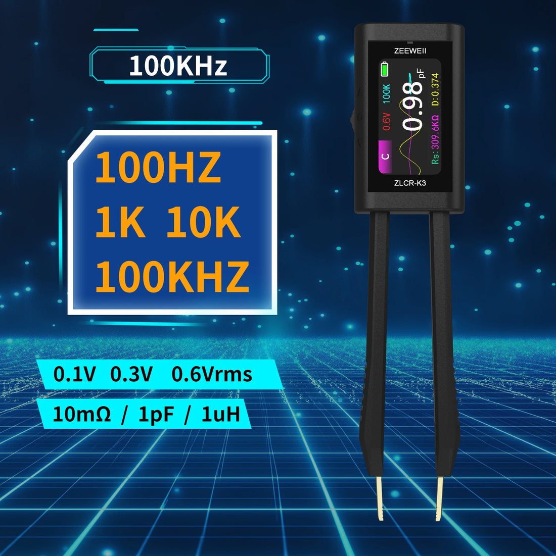 ZEEWEII New ZLCR-K3 LCR Tweezers Digital Bridge ESR Meter SMD 100Khz Electronic Component Multifunctional LRC Tester Tool