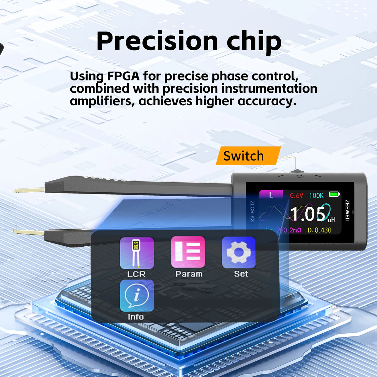 ZEEWEII New ZLCR-K3 LCR Tweezers Digital Bridge ESR Meter SMD 100Khz Electronic Component Multifunctional LRC Tester Tool