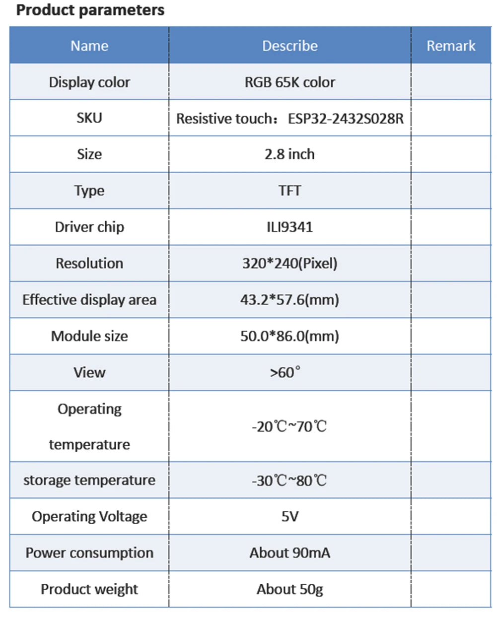 RCmall 2.8'' ESP32 Display ESP32-2432S028R 240*320 2.8inch LCD TFT Module ILI9341 Driver Resistive Touchscreen for Arduino IoT
