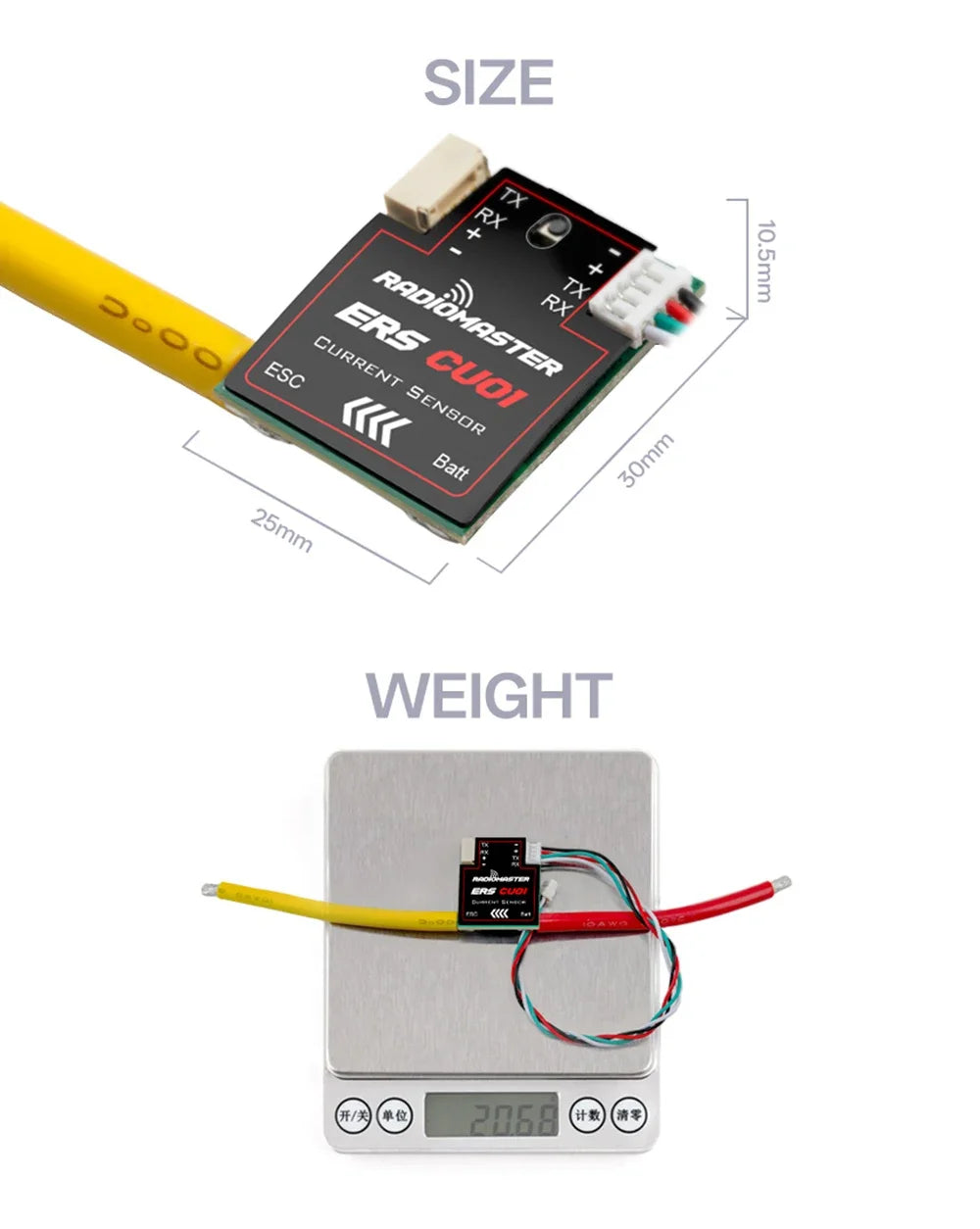 RadioMaster ERS Sensor Series 5-8.4V CV01 CU01 BA01 RB01 RC01 for ExpressLRS PWM Receivers ER6 ER8 ER8G ER8GV