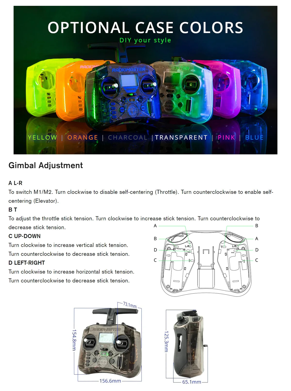 Radiomaster Pocket EdgeTX 2.4G Radio Controller FCC LBT (Mode2 Left-handed Throttle ) CC2500 / ELRS Hall Gimbal Transmitter