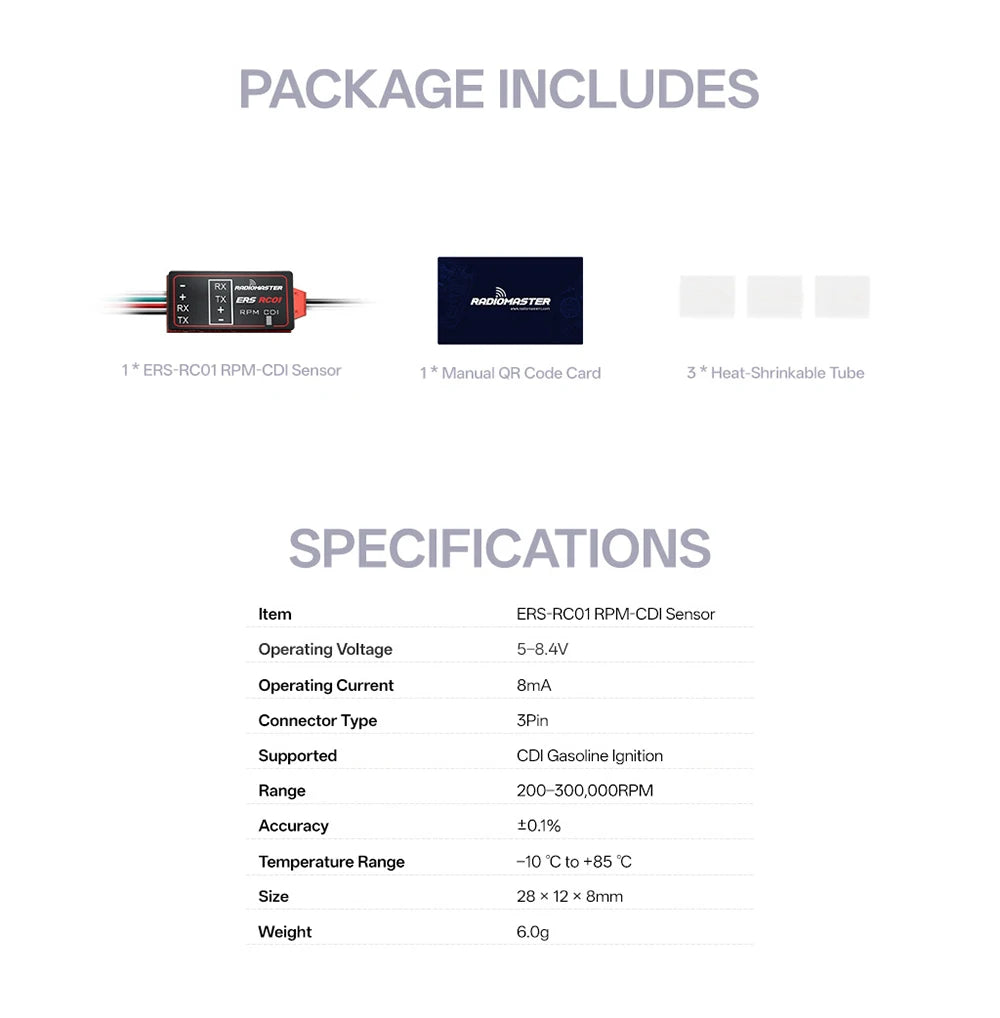 RadioMaster ERS Sensor Series 5-8.4V CV01 CU01 BA01 RB01 RC01 for ExpressLRS PWM Receivers ER6 ER8 ER8G ER8GV