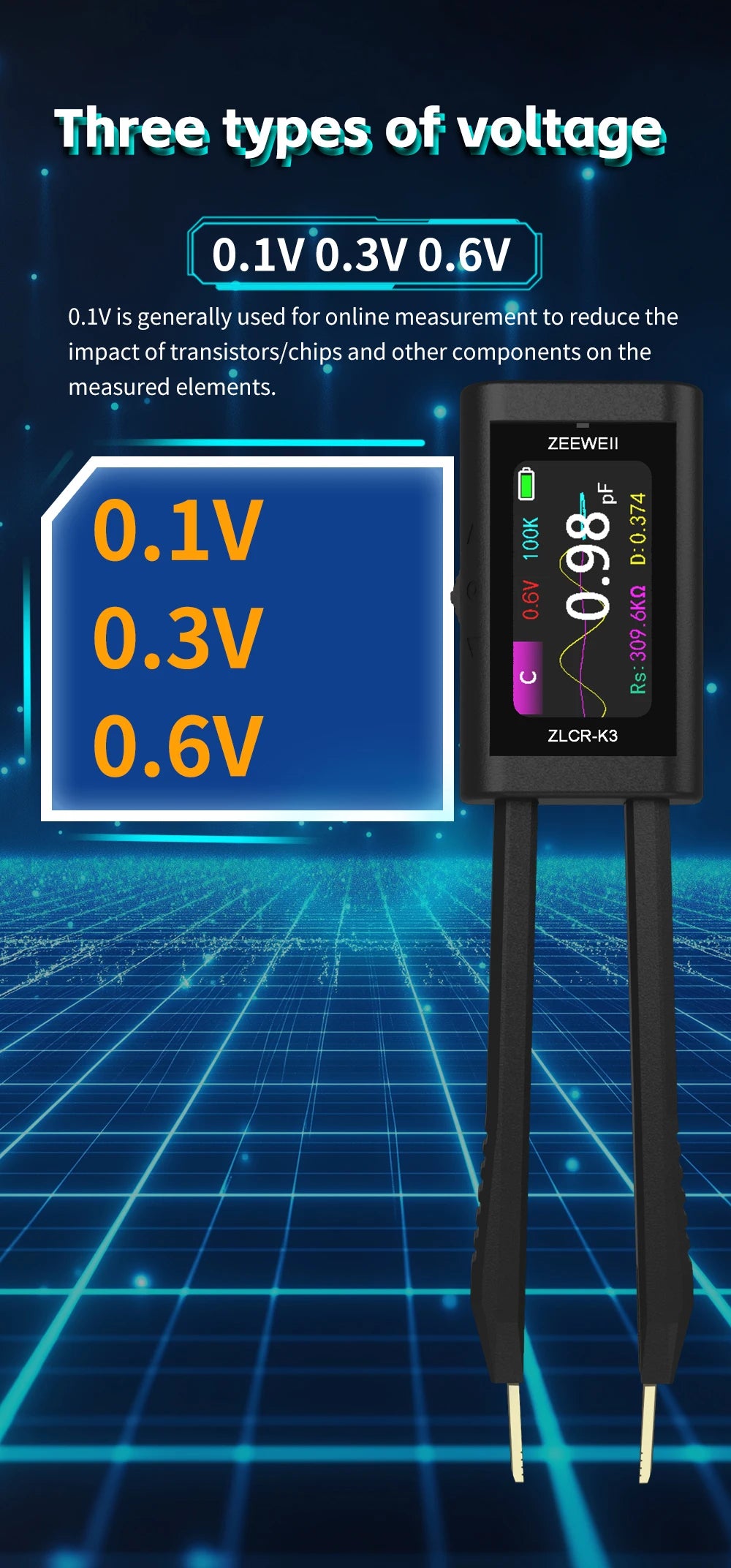 ZEEWEII New ZLCR-K3 LCR Tweezers Digital Bridge ESR Meter SMD 100Khz Electronic Component Multifunctional LRC Tester Tool