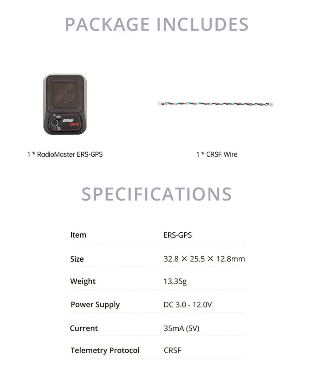 RadioMaster ERS Sensor Series 5-8.4V CV01 CU01 BA01 RB01 RC01 for ExpressLRS PWM Receivers ER6 ER8 ER8G ER8GV