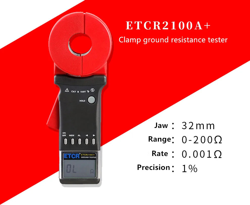 ETCR ETCR2100A+ Digital Ground Clamp Earth Resistance Tester 32mm High Precision 200 ohm Loop Resistance Measurement Meter