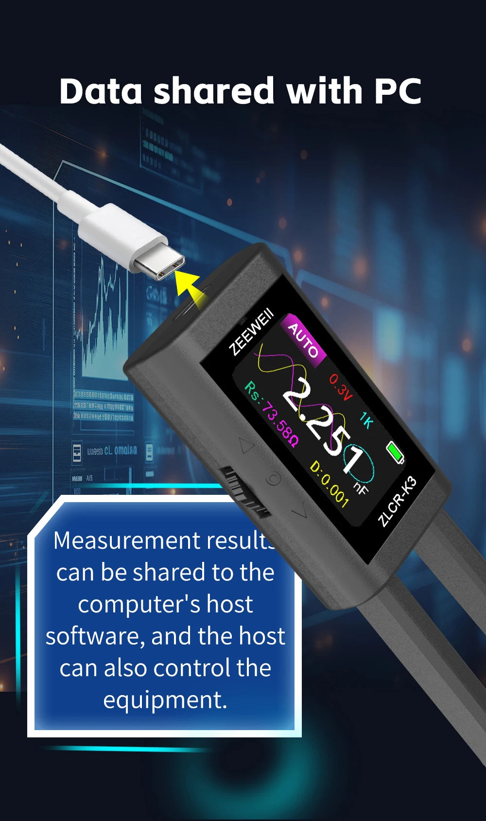 ZEEWEII New ZLCR-K3 LCR Tweezers Digital Bridge ESR Meter SMD 100Khz Electronic Component Multifunctional LRC Tester Tool