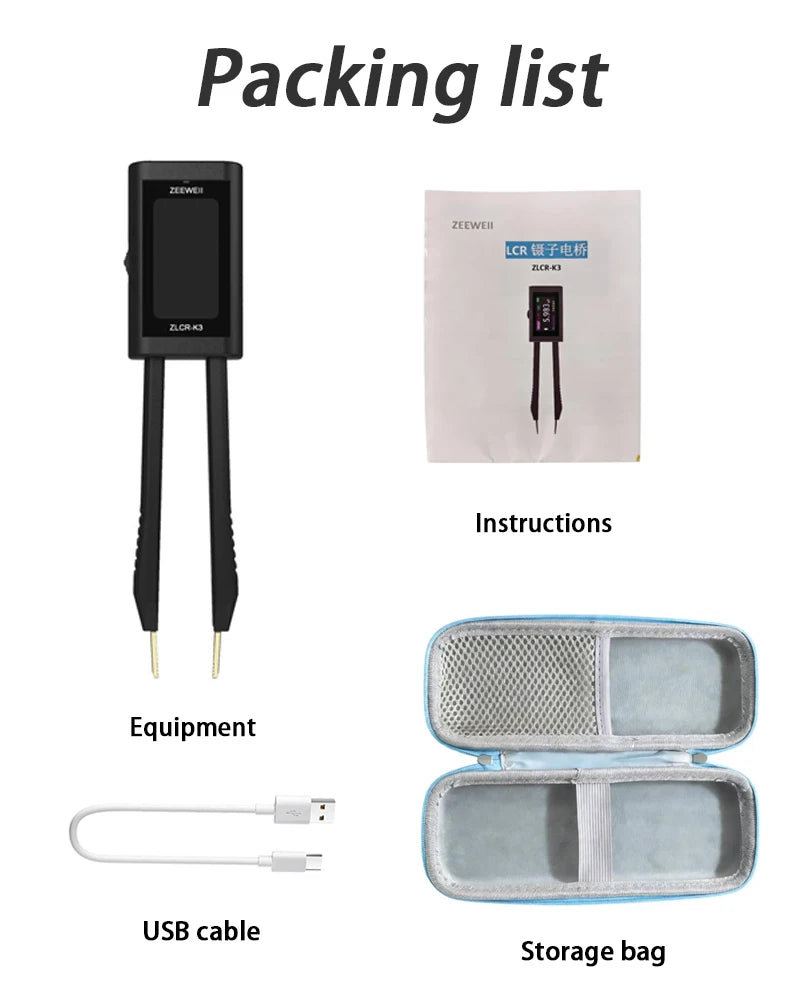 ZEEWEII New ZLCR-K3 LCR Tweezers Digital Bridge ESR Meter SMD 100Khz Electronic Component Multifunctional LRC Tester Tool