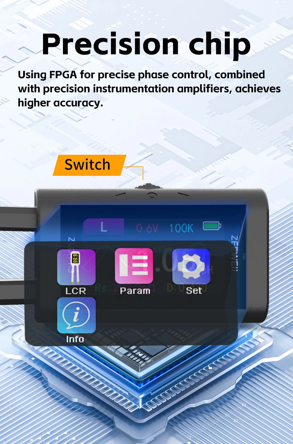 ZEEWEII New ZLCR-K3 LCR Tweezers Digital Bridge ESR Meter SMD 100Khz Electronic Component Multifunctional LRC Tester Tool