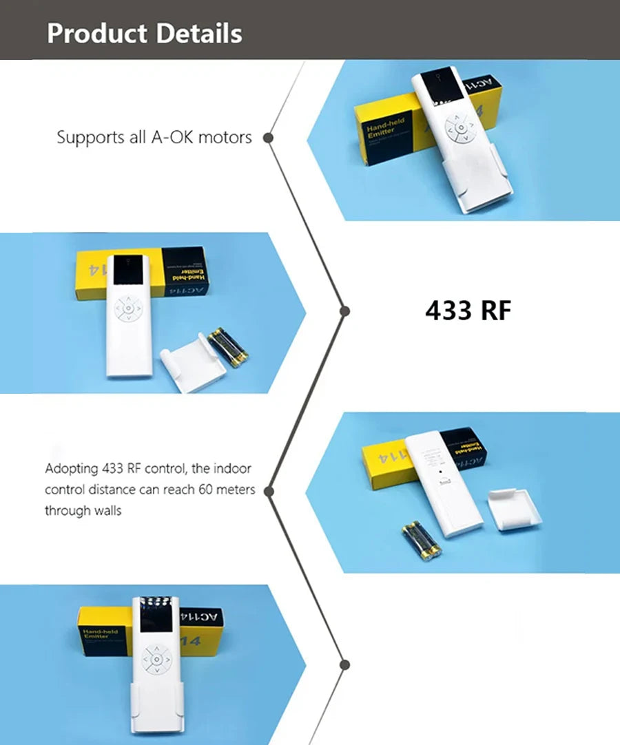 Electric Curtain Single Channel  Control RF433  Wireless Remote Controller for Motorized Projector Screen Spare Part A-OK Motor