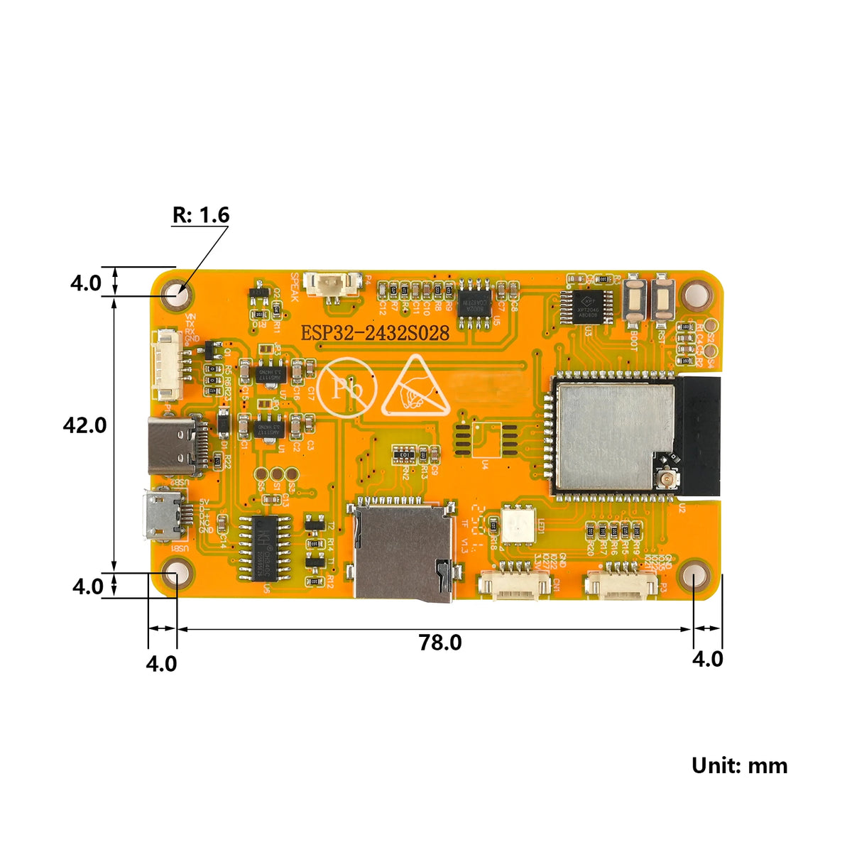 RCmall 2.8'' ESP32 Display ESP32-2432S028R 240*320 2.8inch LCD TFT Module ILI9341 Driver Resistive Touchscreen for Arduino IoT